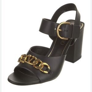 NEW Valentino VLogo Chain Block Heel 85mm Sandals Black Noir Size 10